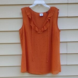 CAbi Orange Ruffle V-Neck Sleeveless Camisole
